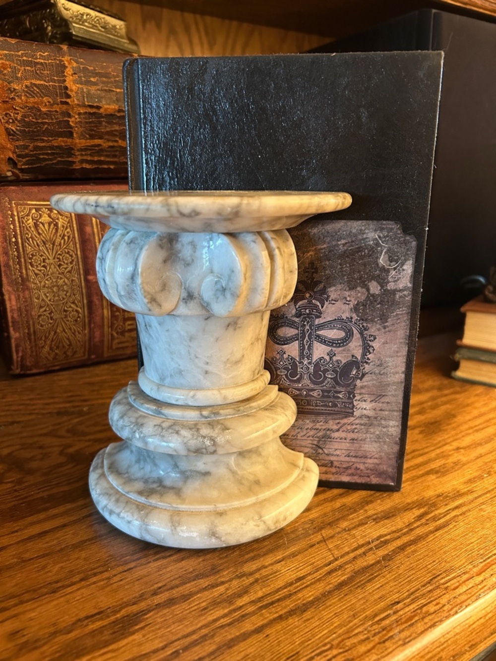 Vintage White Marble Ionic Column Bookend